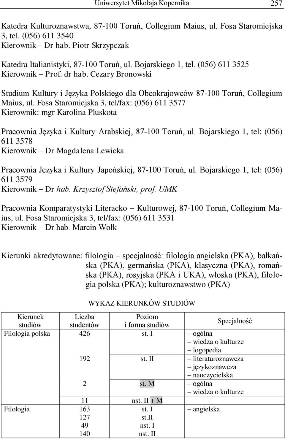 Cezary Bronowski Studium Kultury i Języka Polskiego dla Obcokrajowców 87-100 Toruń, Collegium Maius, ul.