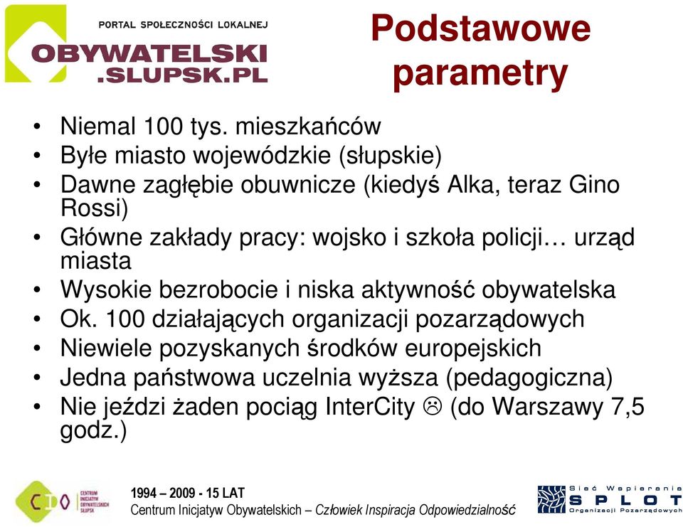 zakłady pracy: wojsko i szkoła policji urząd miasta Wysokie bezrobocie i niska aktywność obywatelska Ok.