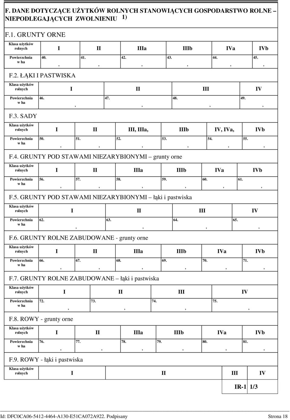 55. F.4. GRUNTY POD STAWAMI NIEZARYBIONYMI grunty orne Klasa użytków rolnych I II IIIa IIIb IVa IVb Powierzchnia w ha 56. 57. 58. 59. 60. 61. F.5. GRUNTY POD STAWAMI NIEZARYBIONYMI łąki i pastwiska Klasa użytków rolnych I II III IV Powierzchnia w ha 62.