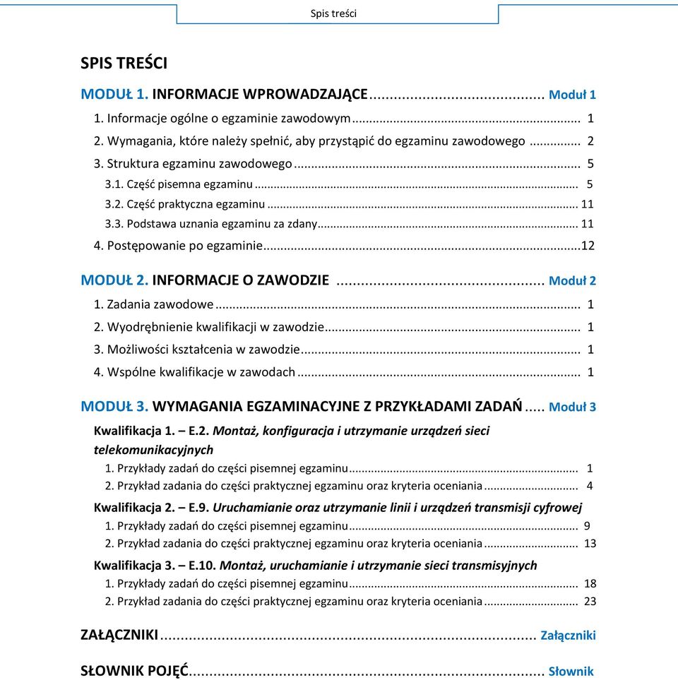 INFORMACJE O ZAWODZIE... Moduł 2 1. Zadania zawodowe... 1 2. Wyodrębnienie kwalifikacji w zawodzie... 1 3. Możliwości kształcenia w zawodzie... 1 4. Wspólne kwalifikacje w zawodach... 1 MODUŁ 3.