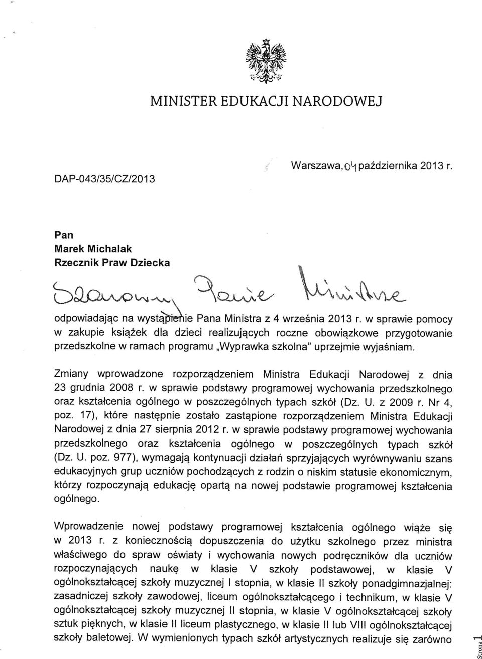 Zmiany wprowadzone rozporządzeniem Ministra Edukacji Narodowej z dnia 23 grudnia 2008 w sprawie podstawy programowej wychowania przedszkolnego oraz kształcenia ogólnego w poszczególnych typach szkół