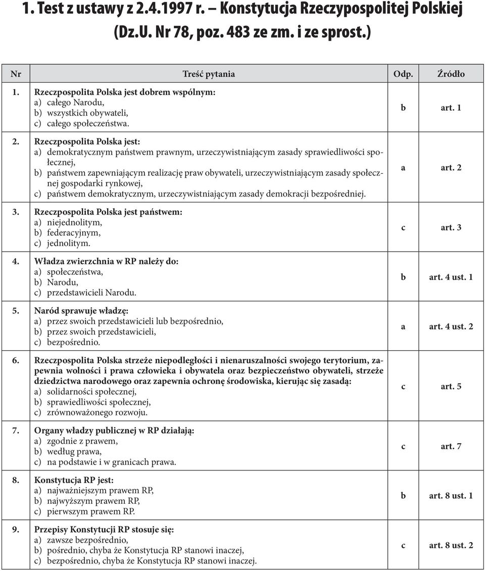 Rzeczpospolita Polska jest: a) demokratycznym państwem prawnym, urzeczywistniającym zasady sprawiedliwości społecznej, b) państwem zapewniającym realizację praw obywateli, urzeczywistniającym zasady