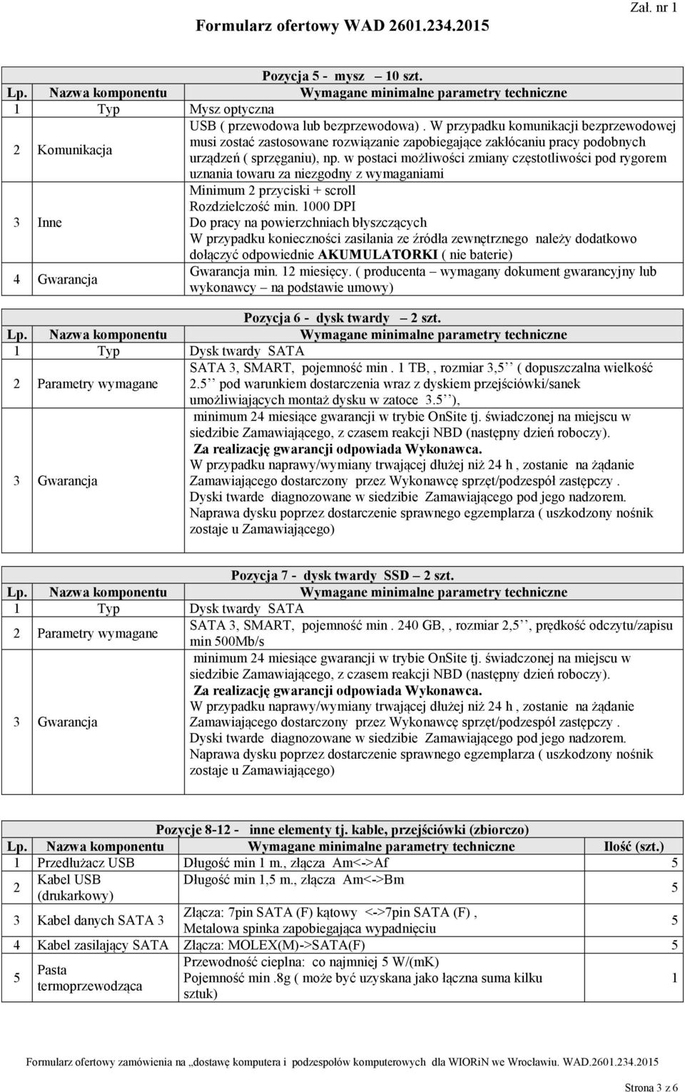 w postaci możliwości zmiany częstotliwości pod rygorem uznania towaru za niezgodny z wymaganiami 3 Inne Minimum 2 przyciski + scroll Rozdzielczość min.