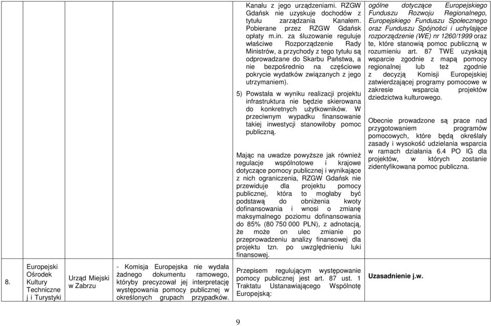 utrzymaniem). 5) Powstała w wyniku realizacji projektu infrastruktura nie będzie skierowana do konkretnych uŝytkowników.