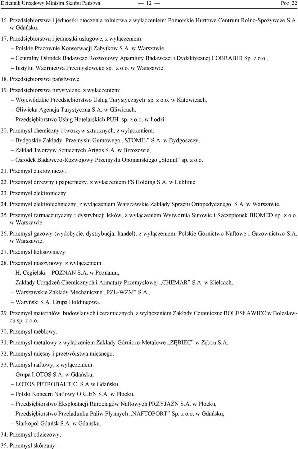 o., Instytut Wzornictwa Przemysłowego sp. z o.o. w Warszawie. 18. Przedsiębiorstwa państwowe. 19. Przedsiębiorstwa turystyczne, z wyłączeniem: Wojewódzkie Przedsiębiorstwo Usług Turystycznych sp. z o.o. w Katowicach, Gliwicka Agencja Turystyczna S.