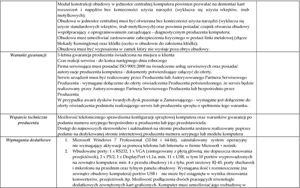 otwarcia obudowy współpracujący z oprogramowaniem zarządzające - diagnostycznym producenta komputera; Obudowa musi umożliwiać zastosowanie zabezpieczenia fizycznego w postaci linki metalowej (złącze