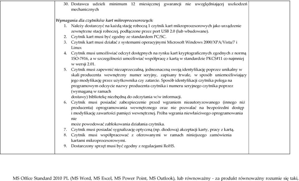 3. Czytnik kart musi działać z systemami operacyjnymi Microsoft Windows 2000/XPA/Vista/7 i Linux 4.