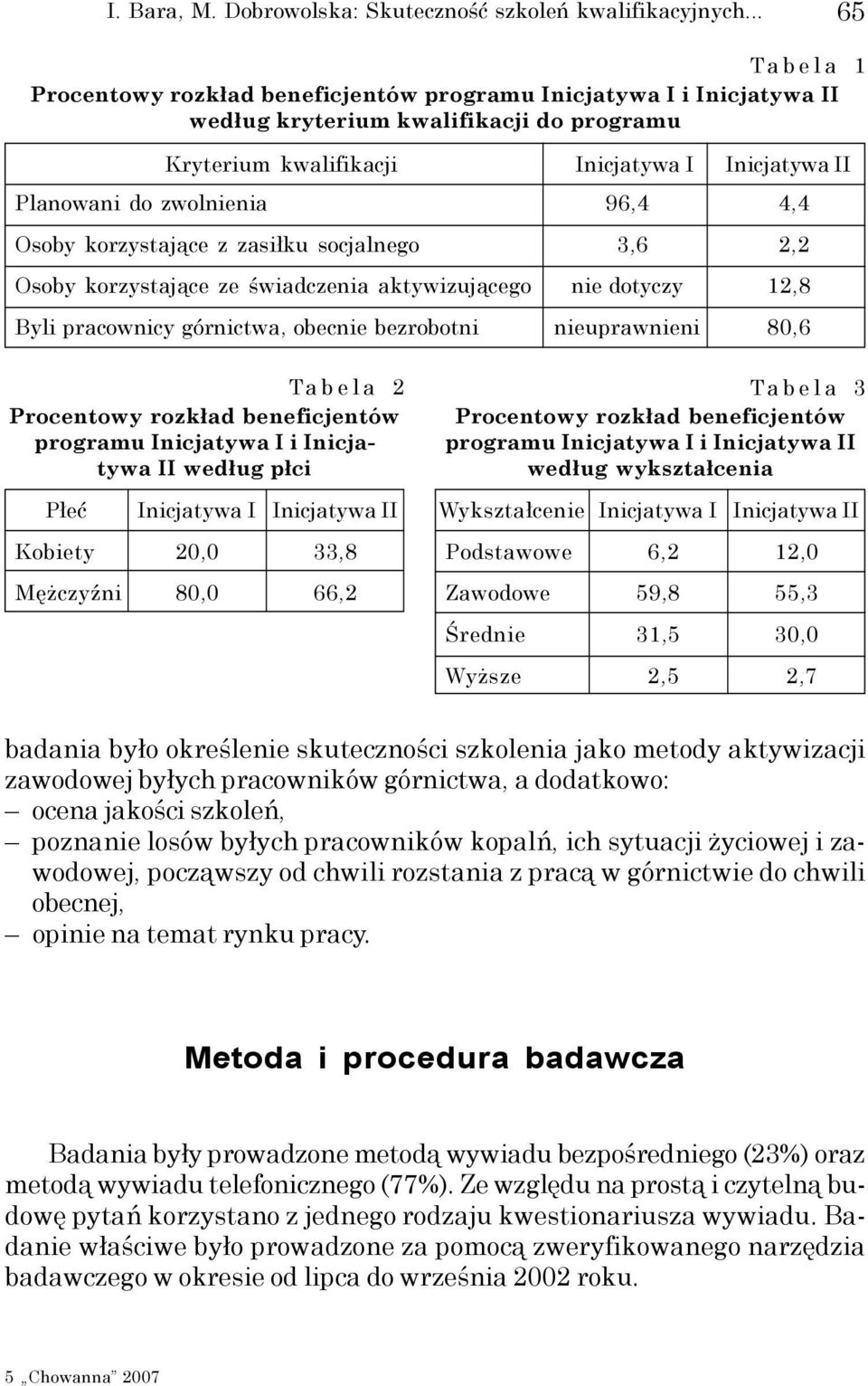 II Osoby korzystające z zasiłku socjalnego Osoby korzystające ze świadczenia aktywizującego 96,4 3,6 nie dotyczy 4,4 2,2 12,8 Byli pracownicy górnictwa, obecnie bezrobotni nieuprawnieni 80,6 Tabela 2