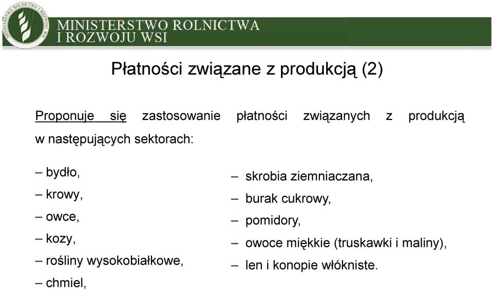 ziemniaczana, krowy, owce, kozy, rośliny wysokobiałkowe, chmiel, burak