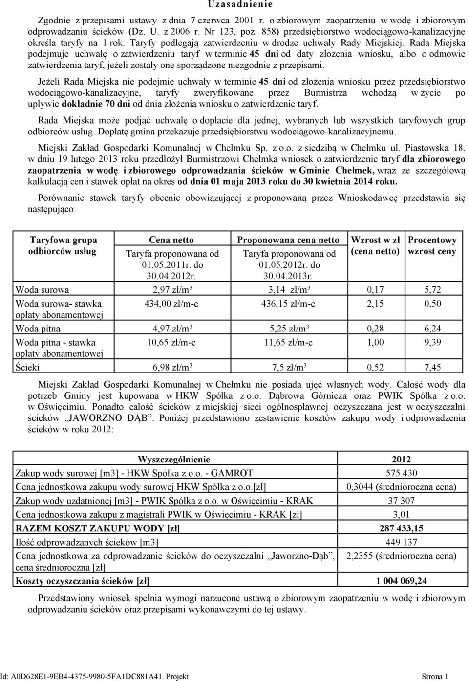 Rada Miejska podejmuje uchwałę o zatwierdzeniu taryf w terminie 45 dni od daty złożenia wniosku, albo o odmowie zatwierdzenia taryf, jeżeli zostały one sporządzone niezgodnie z przepisami.