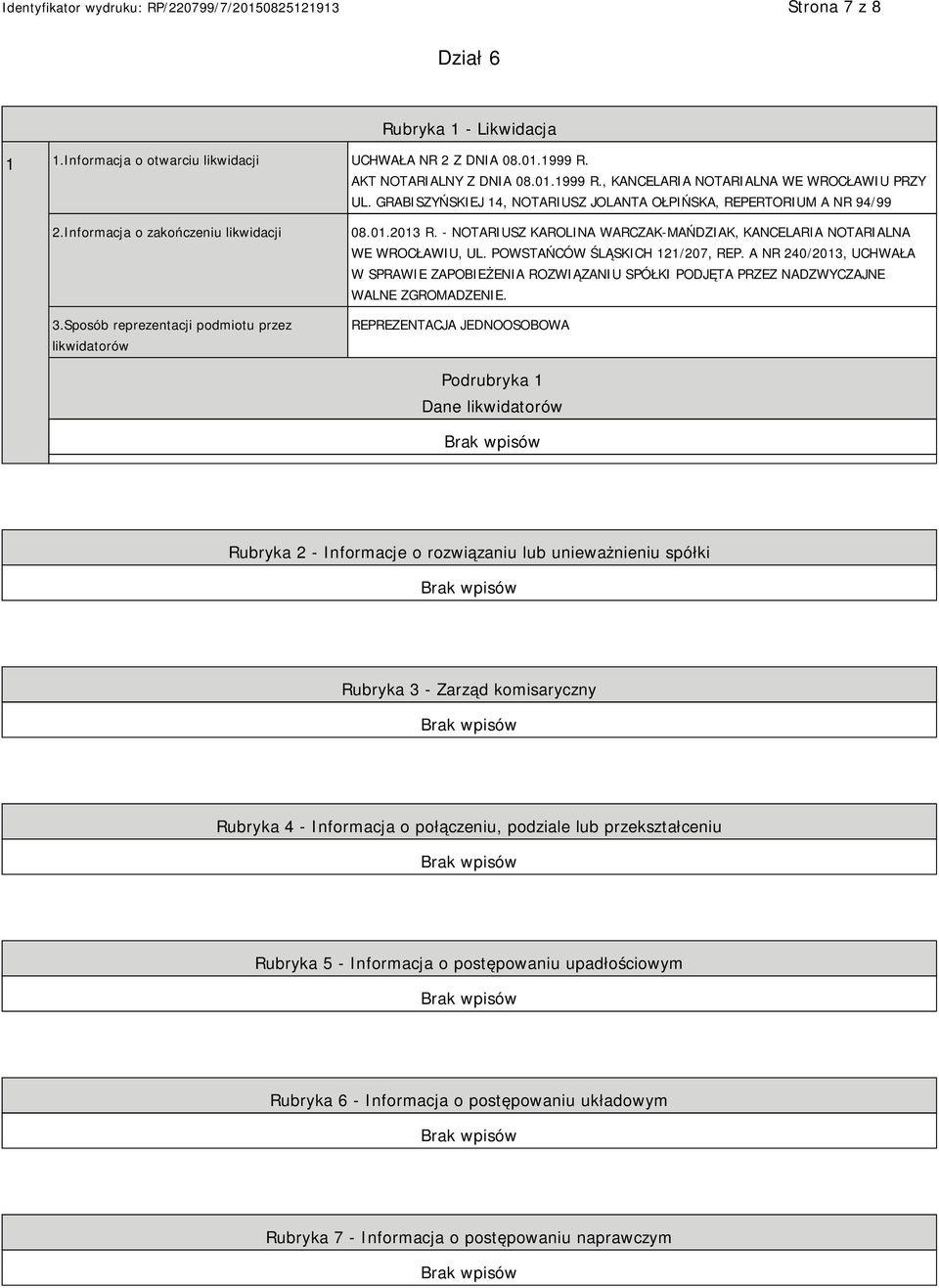 - NOTARIUSZ KAROLINA WARCZAK-MAŃDZIAK, KANCELARIA NOTARIALNA WE WROCŁAWIU, UL. POWSTAŃCÓW ŚLĄSKICH 121/207, REP.