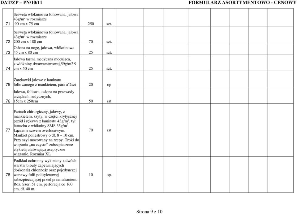 75 76 Zarękawki jałowe z laminatu foliowanego z mankietem, para a 2szt 20 op Jałowa, foliowa, osłona na przewody urządzeń medycznych, 15cm x 250cm 50 szt 77 78 Fartuch chirurgiczny, jałowy, z