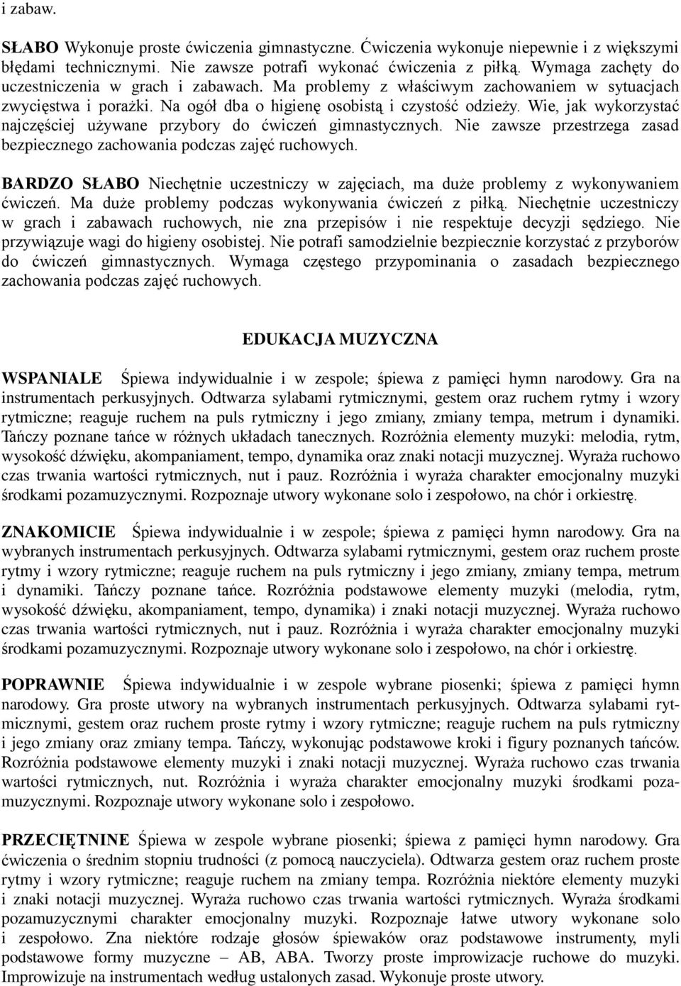 Wie, jak wykorzystać najczęściej używane przybory do ćwiczeń gimnastycznych. Nie zawsze przestrzega zasad bezpiecznego zachowania podczas zajęć ruchowych.