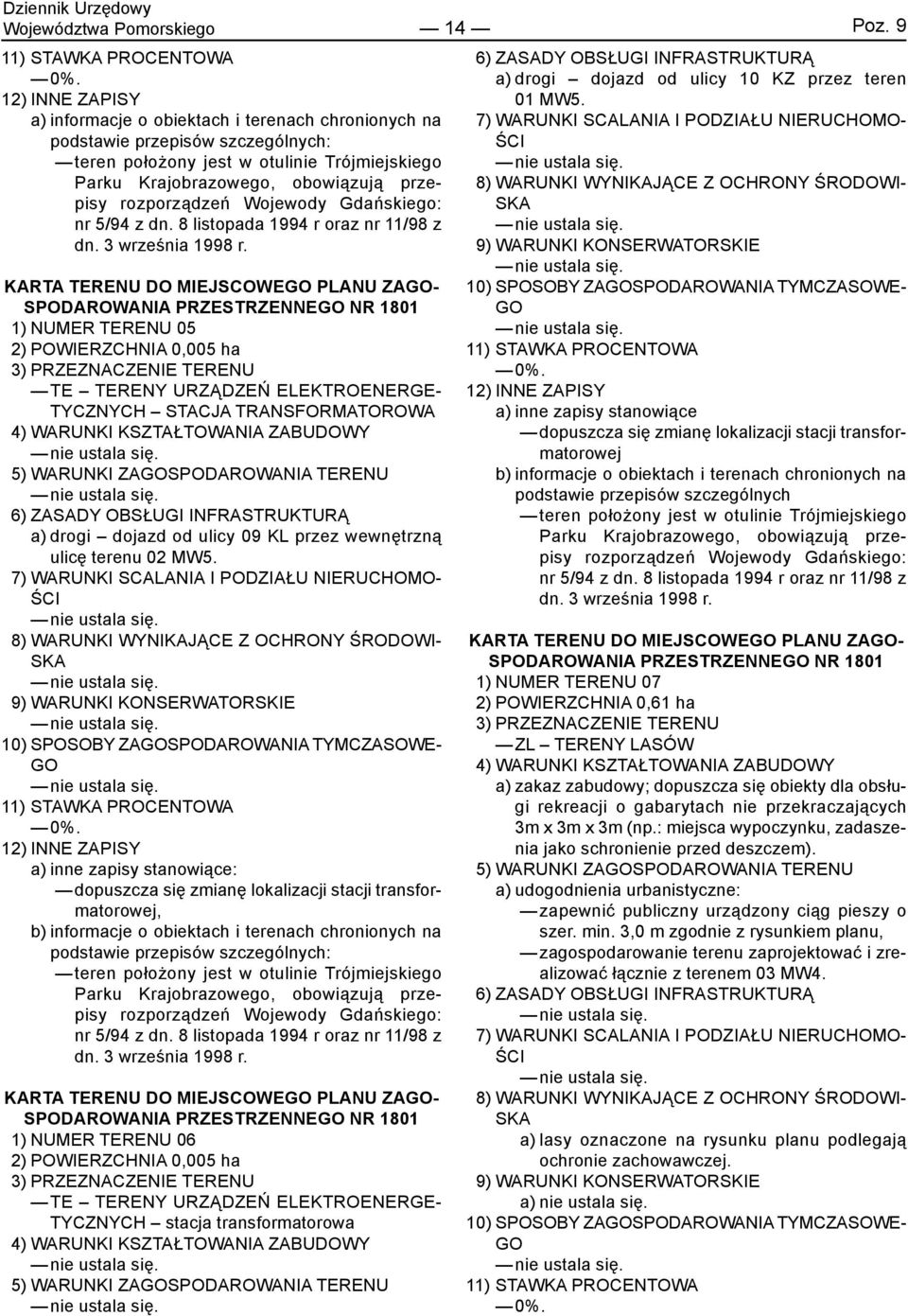 rozporządzeń Wojewody Gdańskiego: nr 5/94 z dn. 8 listopada 1994 r oraz nr 11/98 z dn. 3 września 1998 r.