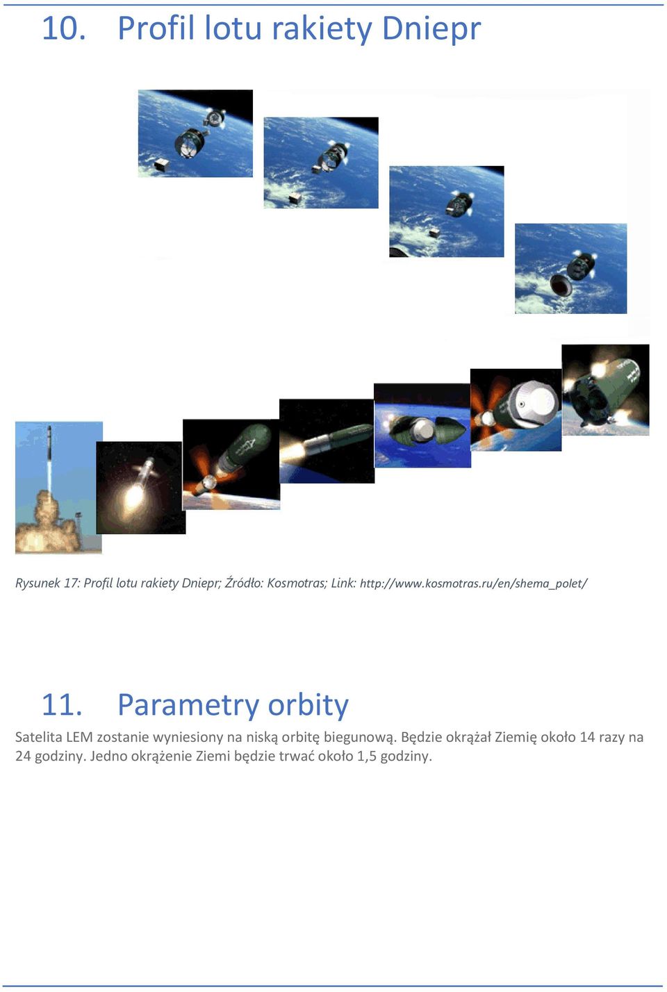 Parametry orbity Satelita LEM zostanie wyniesiony na niską orbitę biegunową.