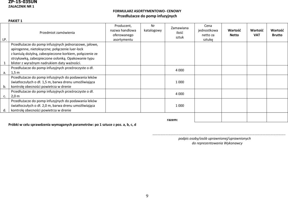 połączenie ze strzykawką, zabezpieczone osłonką. Opakowanie typu blister z wyraźnym nadrukiem daty ważności. Przedłużacze do pomp infuzyjnych przeźroczyste o dł.