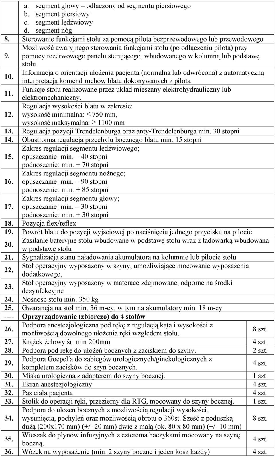 pomocy rezerwowego panelu sterującego, wbudowanego w kolumną lub podstawę stołu. Informacja o orientacji ułożenia pacjenta (normalna lub odwrócona) z automatyczną 10.