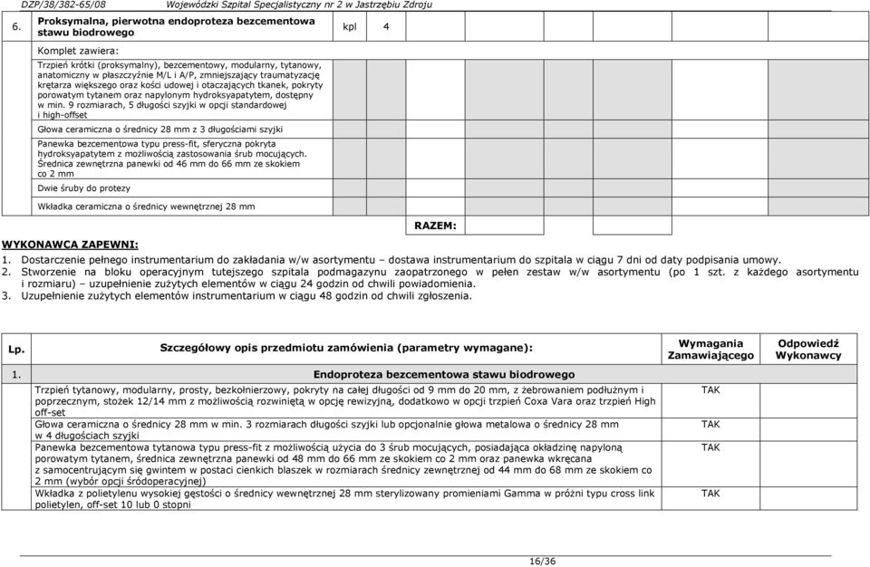 napylonym hydroksyapatytem, dostępny w min.