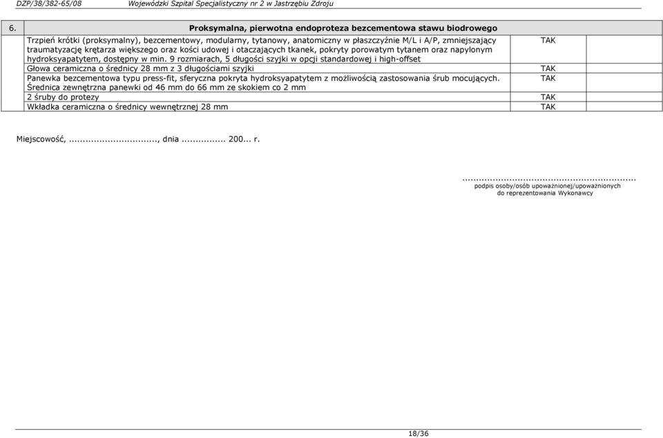 9 rozmiarach, 5 długości szyjki w opcji standardowej i high-offset Głowa ceramiczna o średnicy 28 mm z 3 długościami szyjki Panewka bezcementowa typu press-fit, sferyczna pokryta hydroksyapatytem z