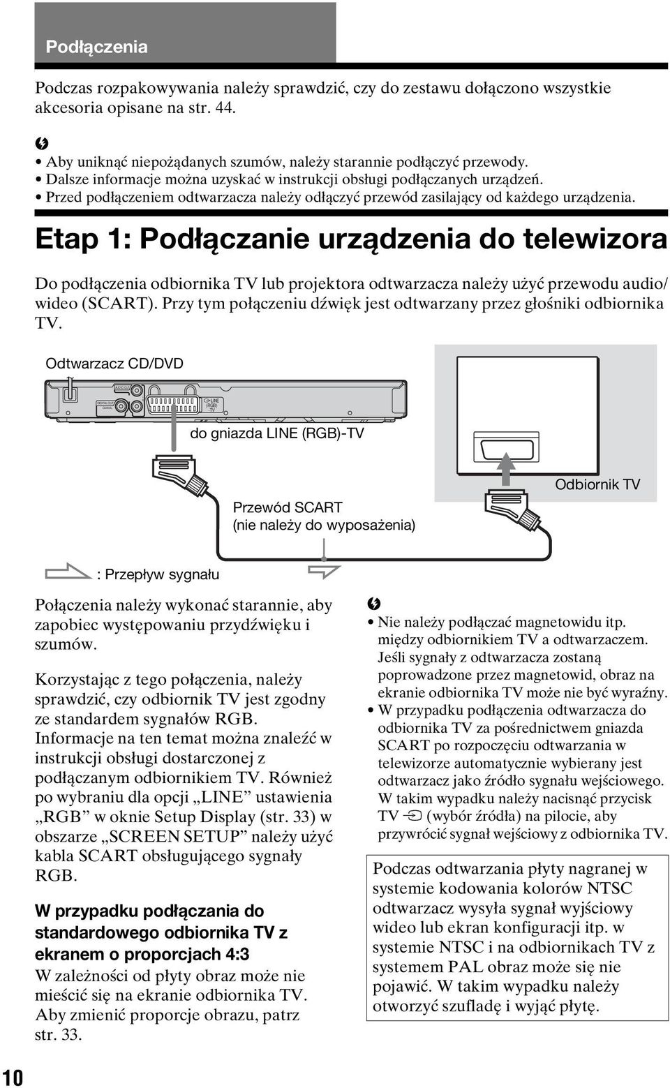 Etap 1: Podłączanie urządzenia do telewizora Do podłączenia odiornika TV lu projektora odtwarzacza należy użyć przewodu audio/ wideo (SCART).