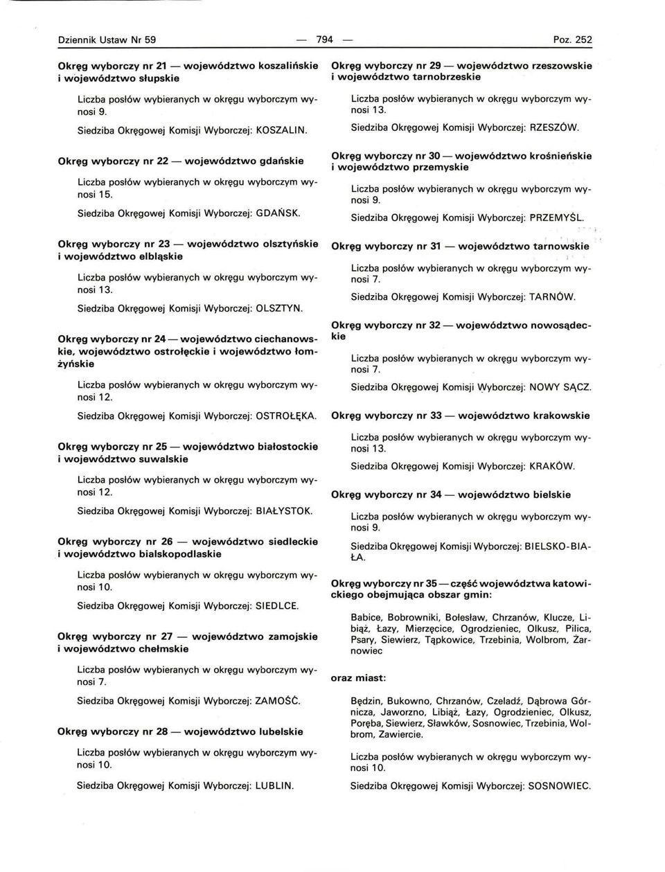 Okręg wyborczy nr 23 - i województwo elbląskie województwo olsztyńskie 13. Siedziba Okręgowej Komisji Wyborczej: OLSZTYN.