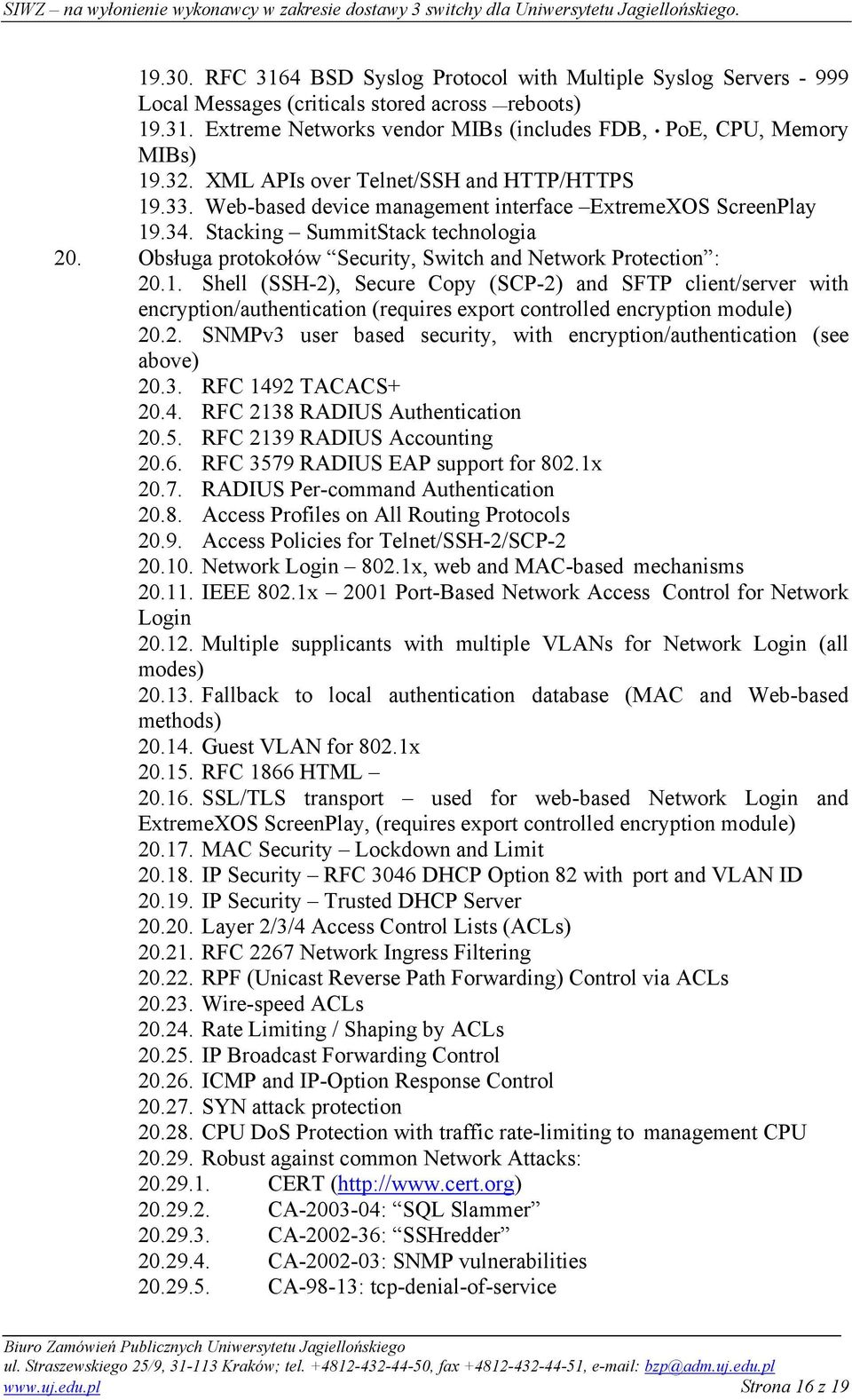 Obsługa protokołów Security, Switch and Network Protection : 20.1.