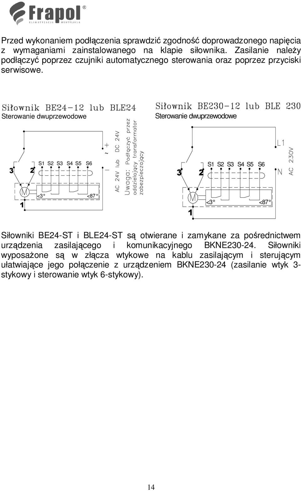 Sterowanie dwuprzewodowe Sterowanie dwuprzewodowe ~ 3 2 S1 S2 S3 S4 S5 S6 3 2 S1 S2 S3 S4 S5 S6 1 <3 <87 1 <3 <87 Siłowniki BE24-ST i BLE24-ST są otwierane i