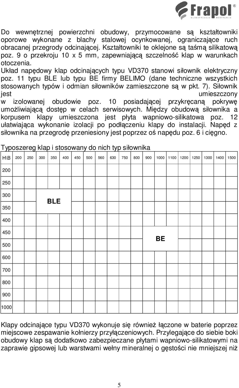 Układ napędowy klap odcinających typu VD370 stanowi siłownik elektryczny poz.