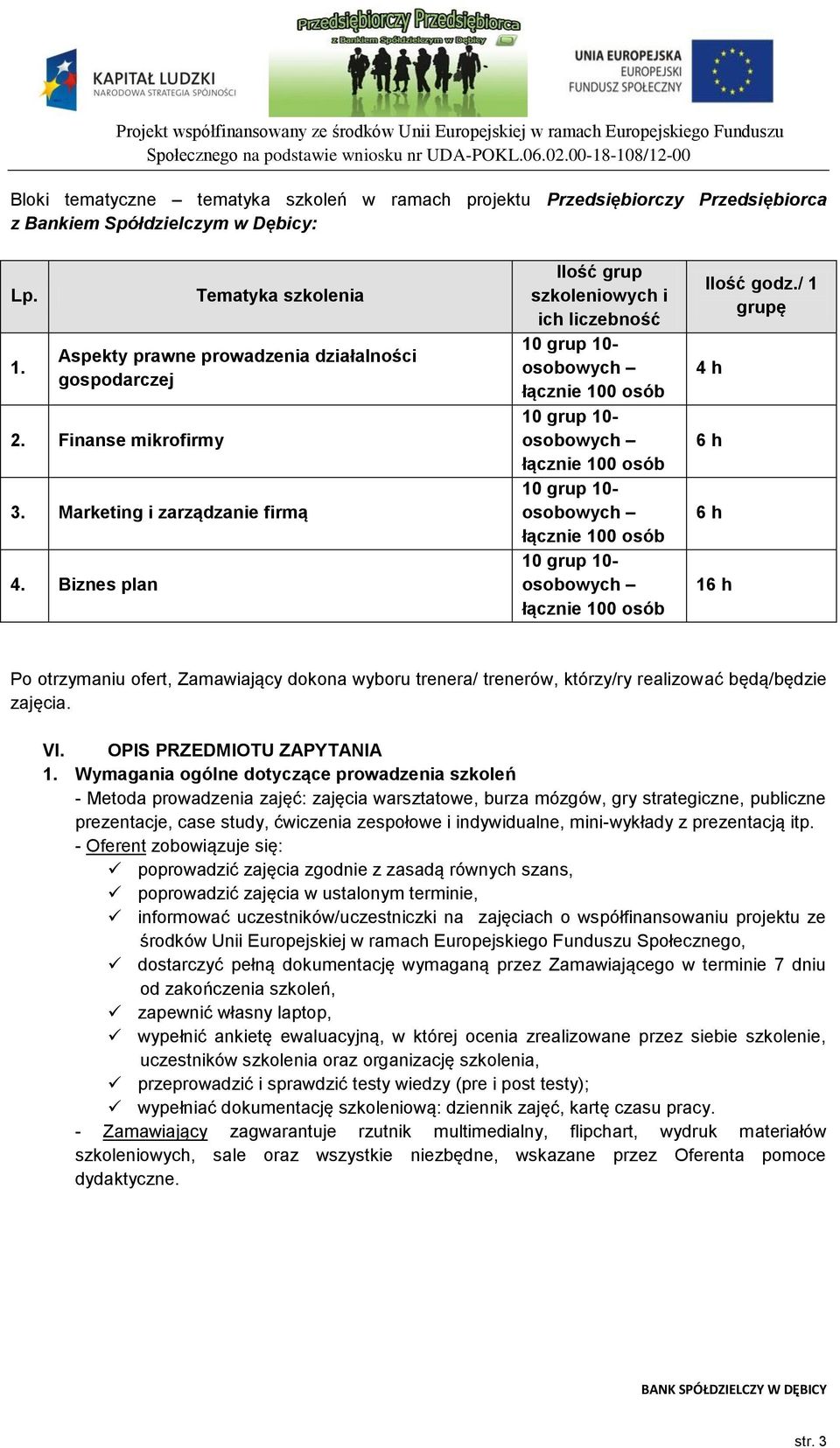 Biznes plan Ilość grup szkoleniowych i ich liczebność 10 grup 10- osobowych łącznie 100 osób 10 grup 10- osobowych łącznie 100 osób 10 grup 10- osobowych łącznie 100 osób 10 grup 10- osobowych