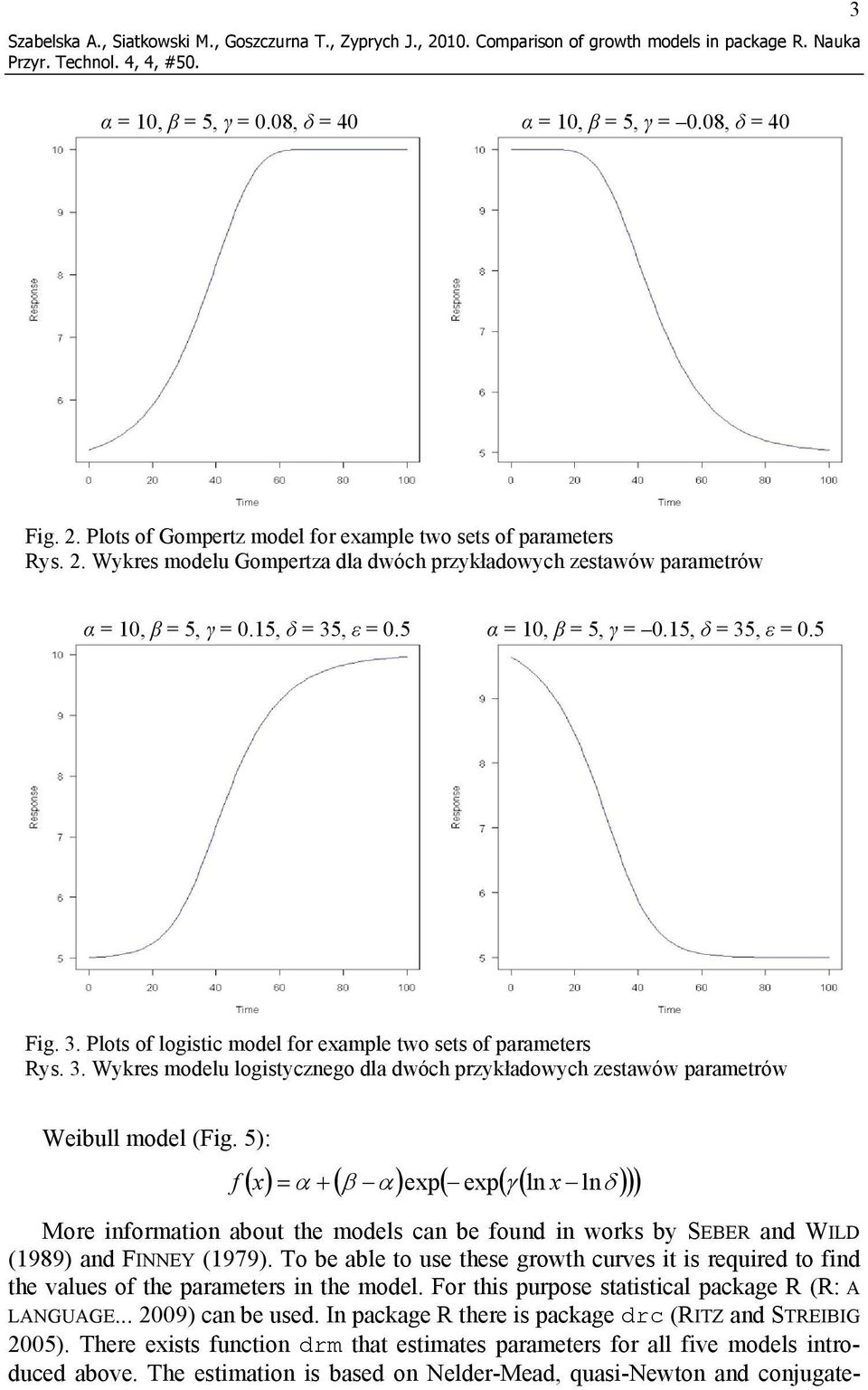 3. Wykres modelu logistycznego dla dwóch przykładowych zestawów parametrów Weibull model (Fig.