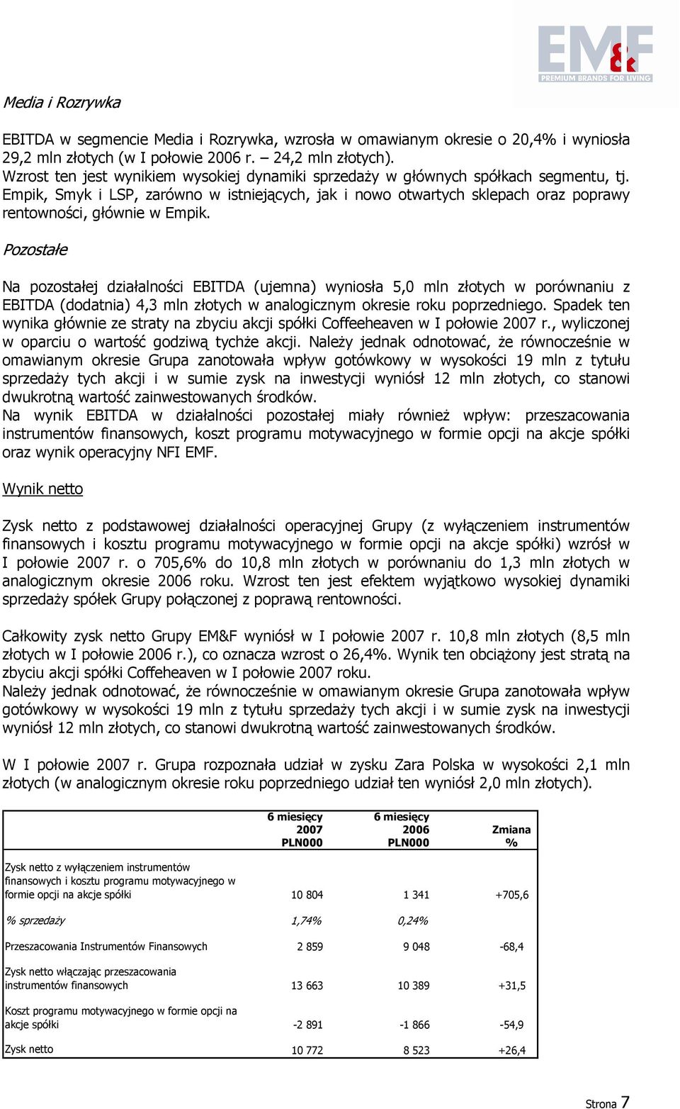 Empik, Smyk i LSP, zarówno w istniejących, jak i nowo otwartych sklepach oraz poprawy rentowności, głównie w Empik.