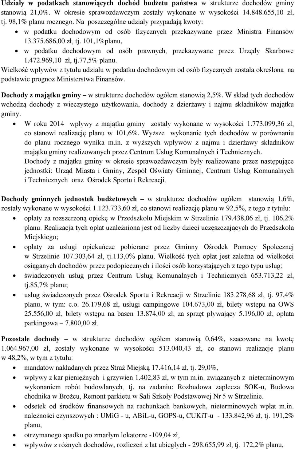 101,1%planu, w podatku dochodowym od osób prawnych, przekazywane przez Urzędy Skarbowe 1.472.969,10 zł, tj.77,5% planu.