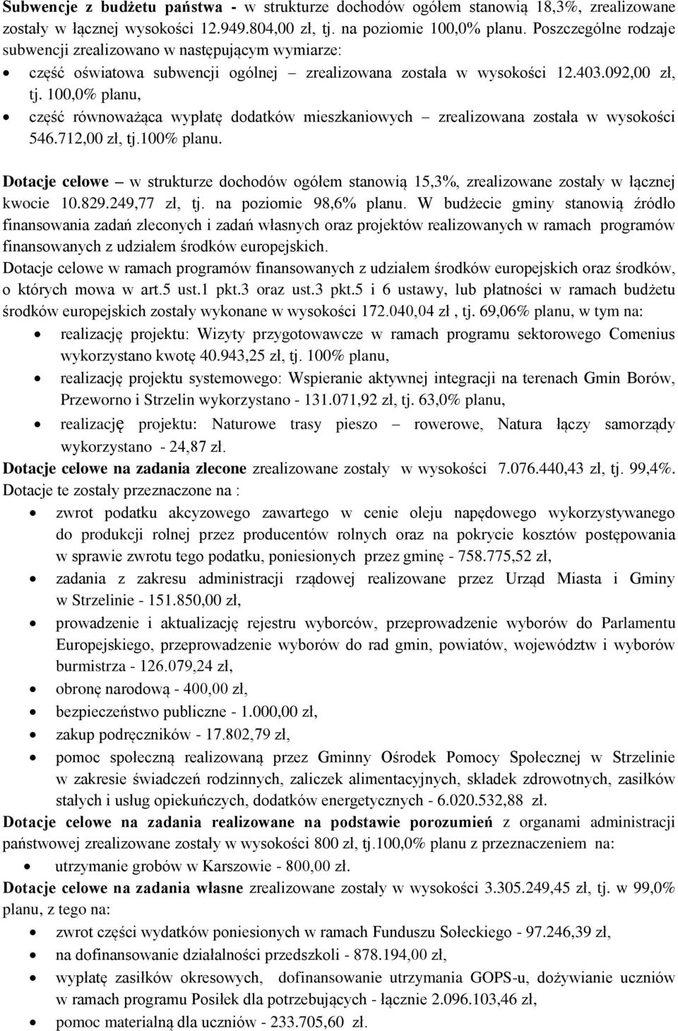 100,0% planu, część równoważąca wypłatę dodatków mieszkaniowych zrealizowana została w wysokości 546.712,00 zł, tj.100% planu.