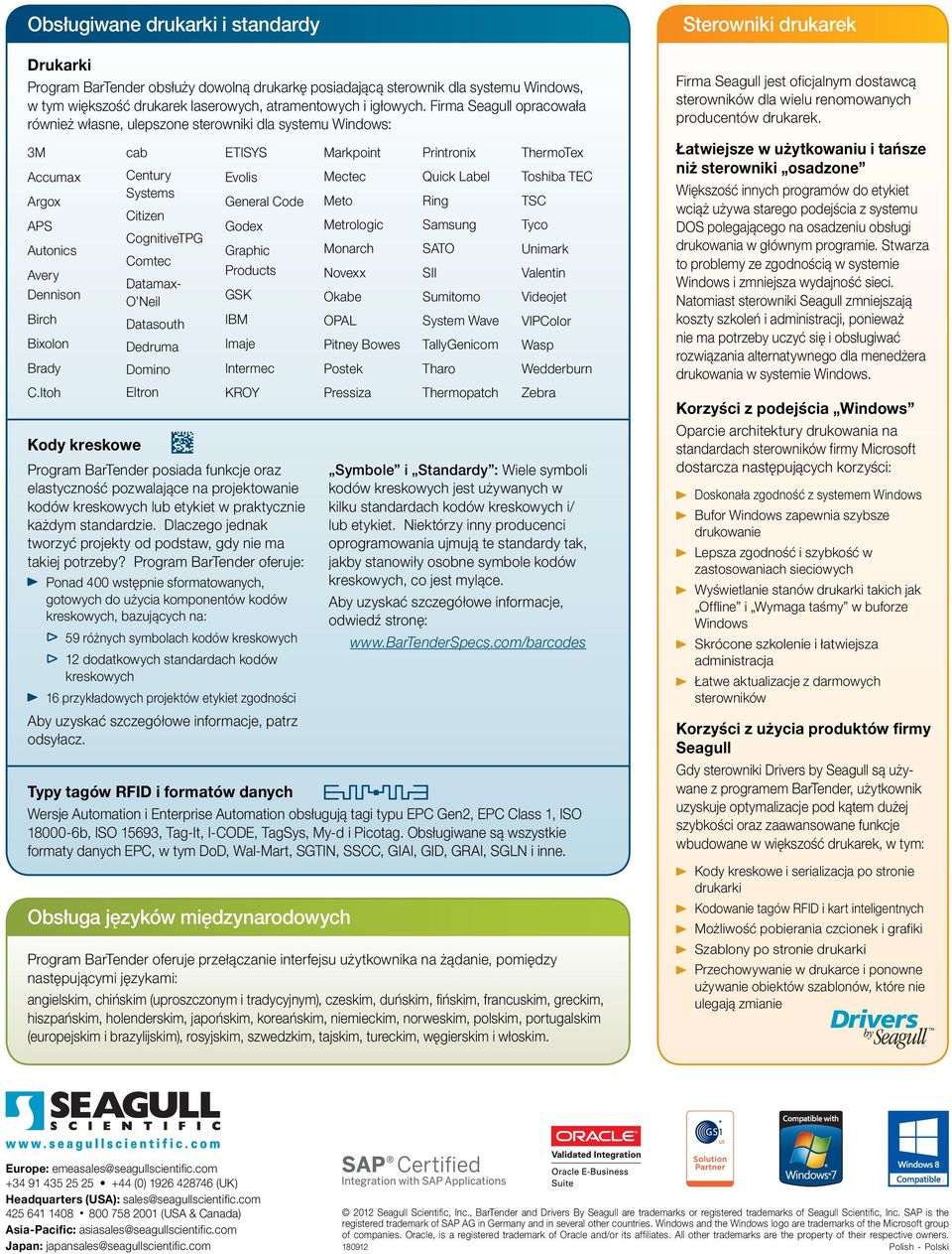 Itoh cab Century Systems Citizen CognitiveTPG Comtec Datamax- O Neil Datasouth Dedruma Domino Eltron ETISYS Evolis General Code Godex Graphic Products GSK IBM Imaje Intermec KROY Kody kreskowe