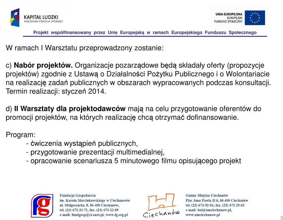 zadań publicznych w obszarach wypracowanych podczas konsultacji. Termin realizacji: styczeń 2014.