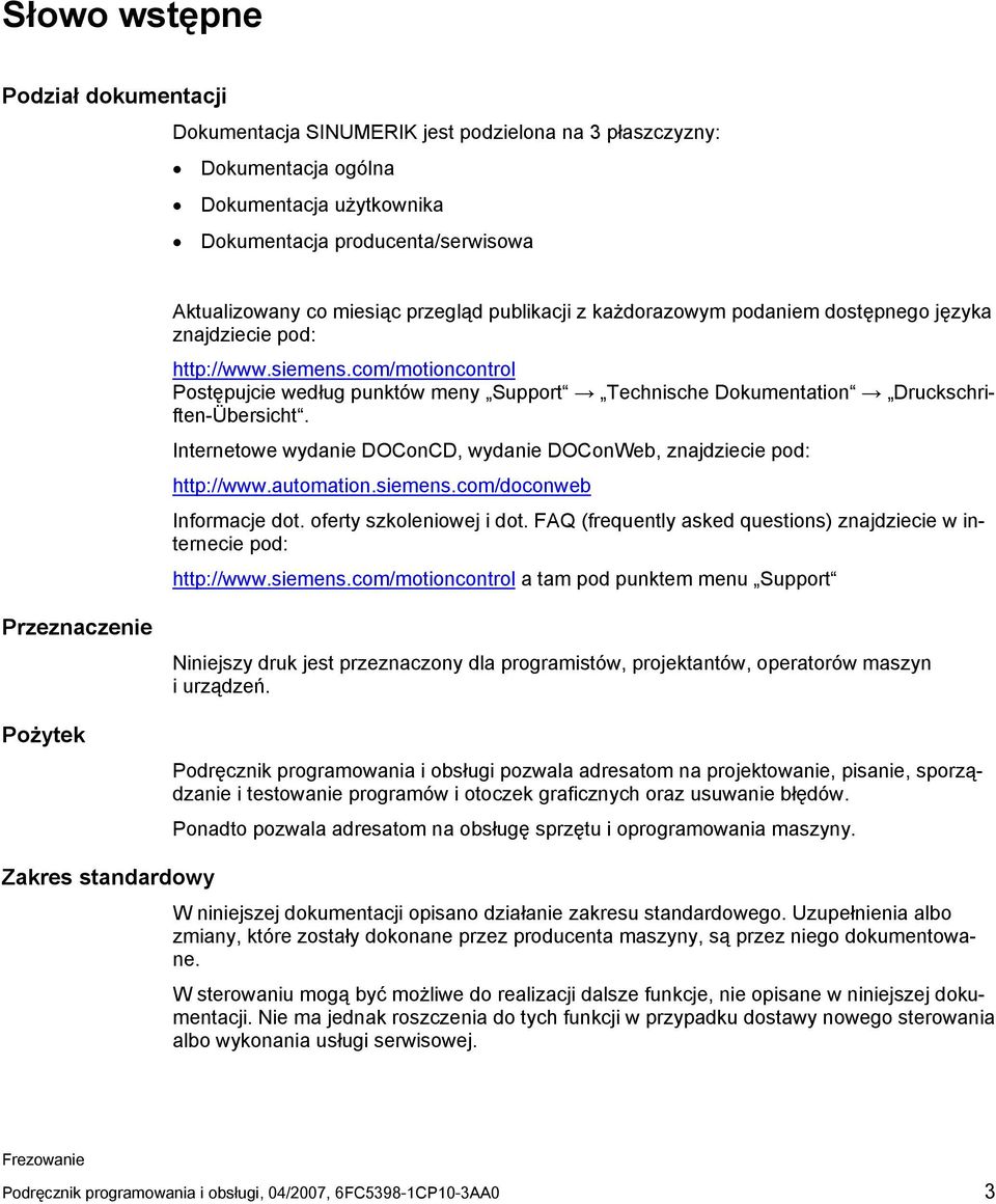 com/motioncontrol Postępujcie według punktów meny Support Technische Dokumentation Druckschriften-Übersicht. Internetowe wydanie DOConCD, wydanie DOConWeb, znajdziecie pod: http://www.automation.