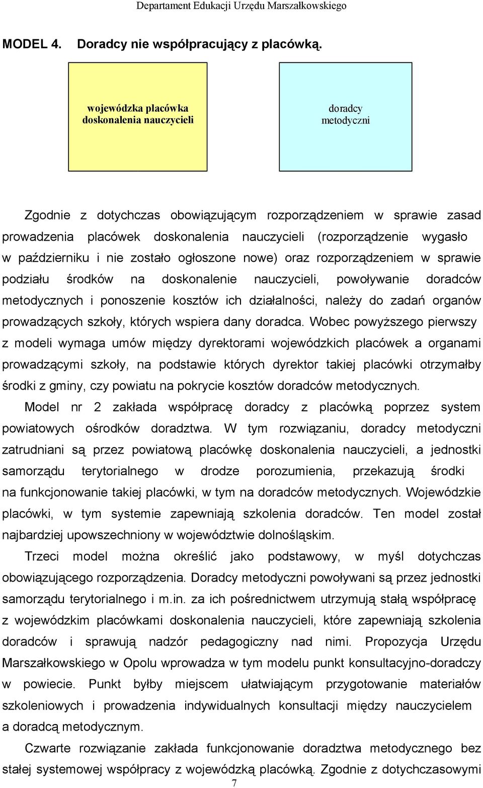 wygasło w październiku i nie zostało ogłoszone nowe) oraz rozporządzeniem w sprawie podziału środków na doskonalenie nauczycieli, powoływanie doradców metodycznych i ponoszenie kosztów ich