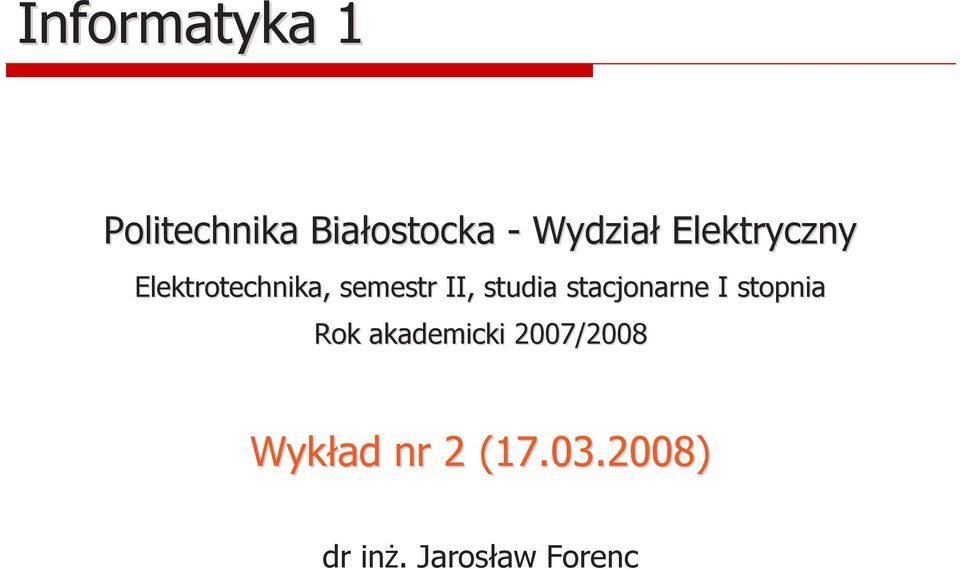 Elektrotechika, semestr II, studia