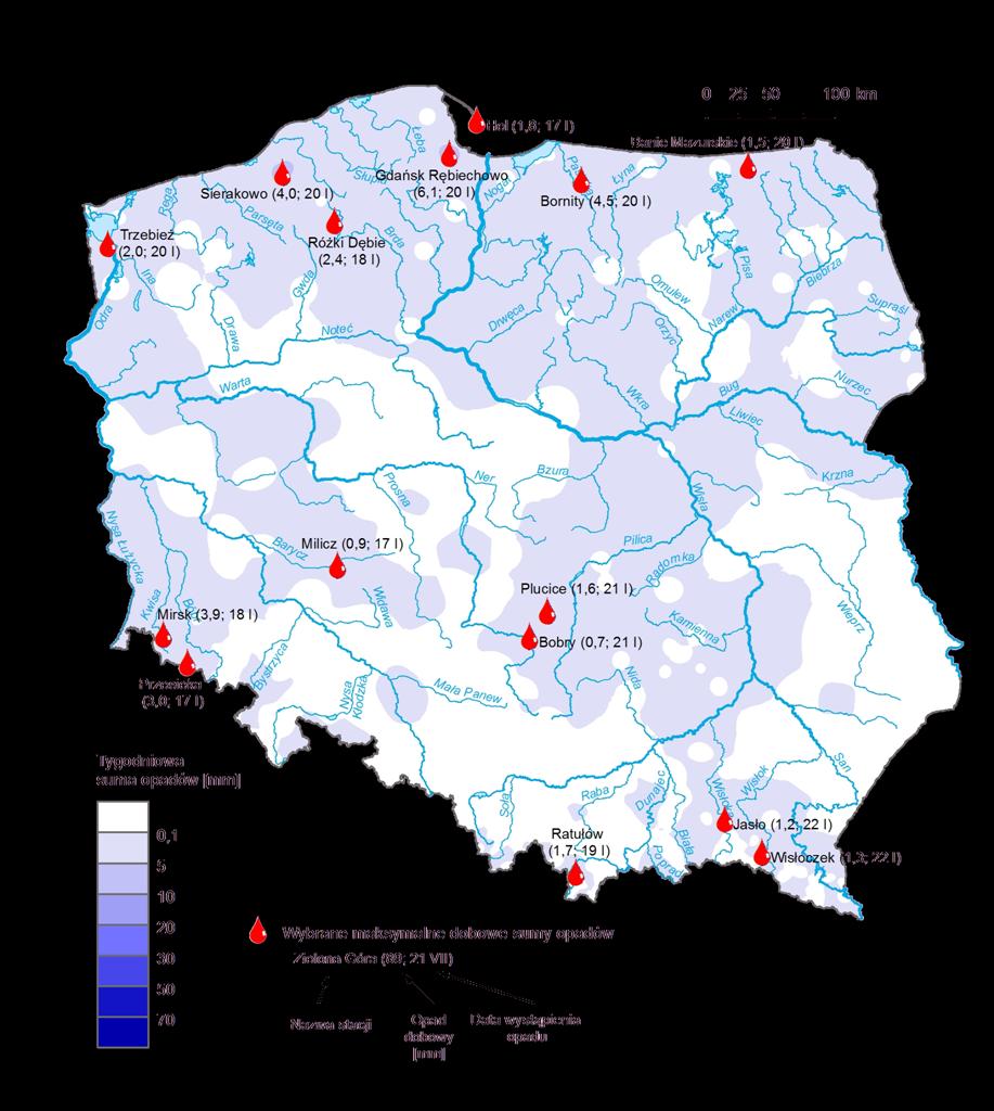 dobowe sumy opadów (w okresie