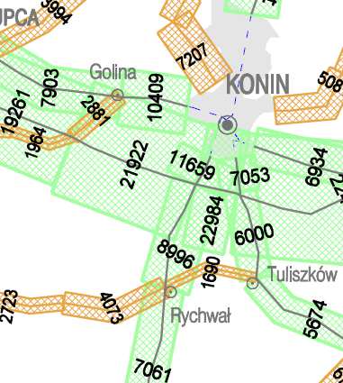 * Mapa nr 1. Średni dobowy ruch pojazdów silnikowych na drogach krajowych i wojewódzkich w 2010 roku. Źródło GDDKiA Na terenie gminy Rzgów występują trzy kategorie dróg.