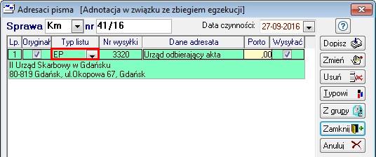 Po wybraniu jednego z pism w następnym kroku należy wybrać adresata z listy. RYSUNEK 4.