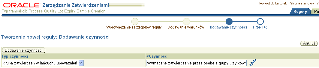 o Wybierz typ czynności i grupę zatwierdzeń zgodnie z rysunkiem API Elementy składowe API: Zmienna pomocnicza Approver ame_util.