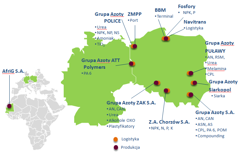 Ciągła obecność w Respect Index Obecność w indeksach MSCI SZEROKIE PORTFOLIO NAWOZY- AGRO TWORZYWA AN, CAN, NPK, AS, ASN MOCZNIK RSM, AMONIAK GÓRNICTWO: SIARKA, FOSFORYTY POLIAMID KAPROLAKTAM Nawozy