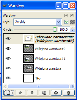 zapisujemy go do schowka poleceniem Edycja -> Kopiuj. Następnie wklejamy do nowego obrazu poleceniem Edycja-> Wklej. Wklejony obraz stanowić będzie niepełnowartościową warstwę, tzw.