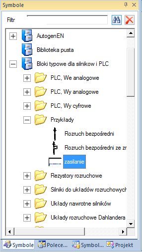 3.3 Tworzenie Schematu 1 Ćwiczenie 3-2: Wstaw blok typowy: Zasilanie. Uaktywnij eksplorator Symbole. Ćwiczenie 3-3: Wybierz bibliotekę zawierającą symbole, których chcesz używać.