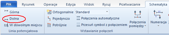 Ćwiczenie 3-12: Wstaw linię potencjałową N. Zmień styl linii przed rysowaniem: wybierz Kreskowa oraz kolor niebieski. 1.M Rysuj Styl Kolor linii (wybrać z listy). 2.