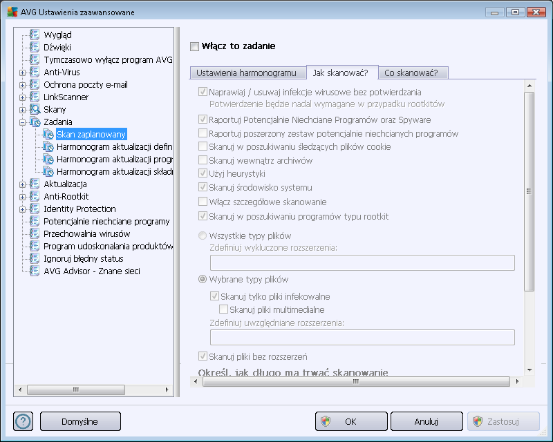 Zadanie uruchomione W tym miejscu można określić, jak często ma być uruchamiane nowe skanowanie. Uruchamianie skanowania może być powtarzane w określonych odstępach czasu (Uruchamiaj co.