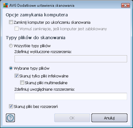 o Opcj e wyłączania komputera określają, czy komputer ma zostać automatycznie wyłączony po zakończeniu skanowania.