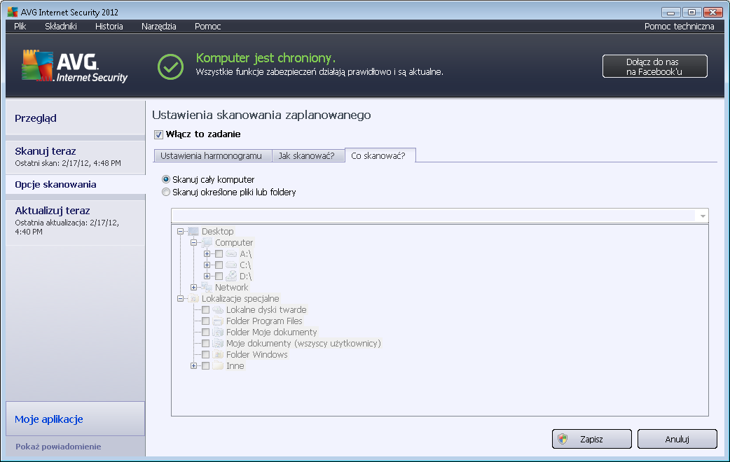 12.5.3. Co skanować? Na karcie Co skanować? można określić, czy planowane jest skanowanie całego komputera, czy skanowanie określonych plików lub folderów.