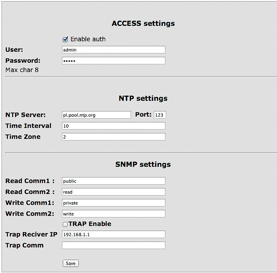 Nazwa użytkownika i hasło dostępu do modułu. Można wyłączyć autoryzację. HTTP client settings - to konfiguracja klienta http.